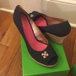 Lilly Pulitzer resort chic wedges anchors navy 10M